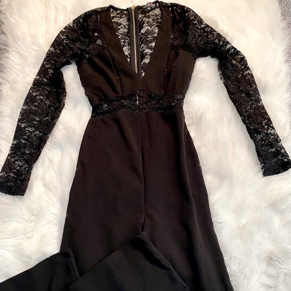 Black Lace Cut Out Jumpsuit - XS